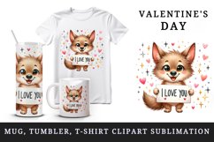 Watercolor cute coyote sparkle star hearts I Love You quote Valentine Day print tumbler skinny mug wrap clipart t-shirt sublimation printable design