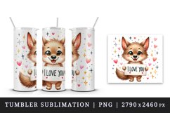 Watercolor cute coyote sparkle star hearts I Love You quote Valentine Day print tumbler skinny mug wrap clipart t-shirt sublimation printable design
