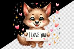 Watercolor cute coyote sparkle star hearts I Love You quote Valentine Day print tumbler skinny mug wrap clipart t-shirt sublimation printable design