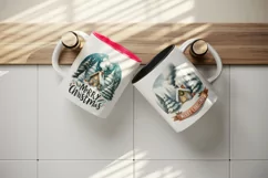 Watercolor cute cozy cabin smoke Merry Christmas quote New Year winter print 20oz tumbler skinny mug wrap clipart t-shirt sublimation printable design
