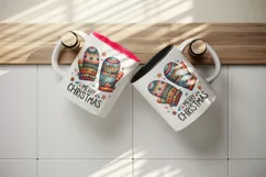 Watercolor cute cozy pair of mittens Merry Christmas quote print 20 oz tumbler skinny mug wrap clipart t-shirt sublimation printable design