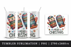 Watercolor cute cozy pair of mittens Merry Christmas quote print 20 oz tumbler skinny mug wrap clipart t-shirt sublimation printable design