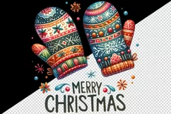 Watercolor cute cozy pair of mittens Merry Christmas quote print 20 oz tumbler skinny mug wrap clipart t-shirt sublimation printable design