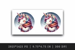 Watercolor cute cozy unicorn wearing warm scarf sipping hot cocoa print 20 oz tumbler skinny mug wrap clipart t-shirt sublimation printable design