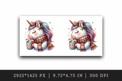Watercolor cute cozy unicorn wearing warm scarf sipping hot cocoa print 20 oz tumbler skinny mug wrap clipart t-shirt sublimation printable design