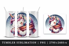 Watercolor cute cozy unicorn wearing warm scarf sipping hot cocoa print 20 oz tumbler skinny mug wrap clipart t-shirt sublimation printable design