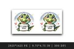 Watercolor cute crocodile sparkle heart I Love You quote Valentine Day print 20oz tumbler skinny mug wrap clipart t-shirt sublimation printable design