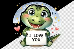 Watercolor cute crocodile sparkle heart I Love You quote Valentine Day print 20oz tumbler skinny mug wrap clipart t-shirt sublimation printable design