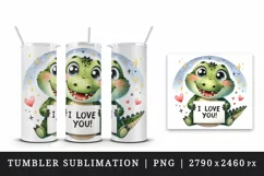 Watercolor cute crocodile sparkle heart I Love You quote Valentine Day print 20oz tumbler skinny mug wrap clipart t-shirt sublimation printable design