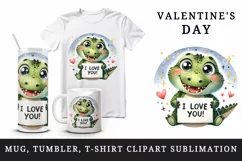 Watercolor cute crocodile sparkle heart I Love You quote Valentine Day print 20oz tumbler skinny mug wrap clipart t-shirt sublimation printable design