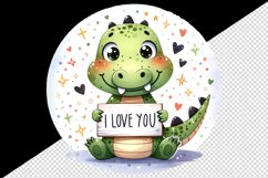 Watercolor cute crocodile sparkle heart I Love You quote Valentine Day print 20oz tumbler skinny mug wrap clipart t-shirt sublimation printable design