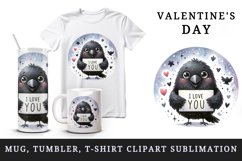 Watercolor cute crow sparkle hearts I Love You quote Valentine Day print 20 oz tumbler skinny mug wrap clipart t-shirt sublimation printable design