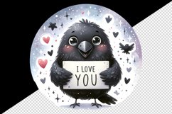Watercolor cute crow sparkle hearts I Love You quote Valentine Day print 20 oz tumbler skinny mug wrap clipart t-shirt sublimation printable design