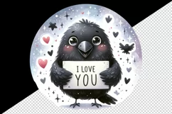 Watercolor cute crow sparkle hearts I Love You quote Valentine Day print 20 oz tumbler skinny mug wrap clipart t-shirt sublimation printable design