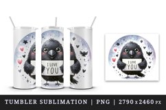Watercolor cute crow sparkle hearts I Love You quote Valentine Day print 20 oz tumbler skinny mug wrap clipart t-shirt sublimation printable design