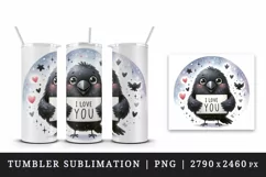 Watercolor cute crow sparkle hearts I Love You quote Valentine Day print 20 oz tumbler skinny mug wrap clipart t-shirt sublimation printable design