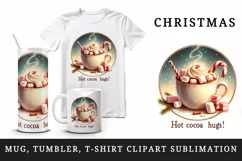 Watercolor cute cup of hot chocolate cocoa Christmas New Year winter print 20 oz tumbler skinny mug wrap clipart t-shirt sublimation printable design