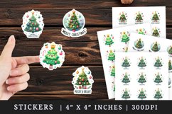Watercolor cute decorated Christmas tree bubbles Merry and Bright Christmas quote New Year winter print sticker sheet stickers printable sublimation design png