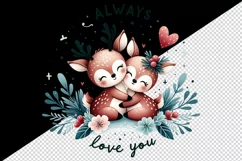 Watercolor cute deer hugging Always Love You Valentine Day quote print 20 oz tumbler skinny mug wrap clipart t-shirt sublimation printable design