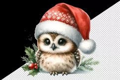 Watercolor cute delightful and endearing owl Santa hat Christmas print 20 oz tumbler skinny mug wrap clipart t-shirt sublimation printable design