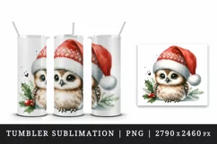Watercolor cute delightful and endearing owl Santa hat Christmas print 20 oz tumbler skinny mug wrap clipart t-shirt sublimation printable design