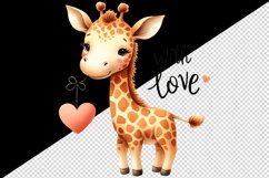 Watercolor cute delightful giraffe heart With Love Valentine Day quote print 20oz tumbler skinny mug wrap clipart t-shirt sublimation printable design