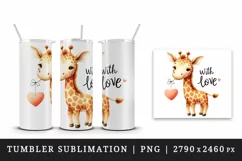 Watercolor cute delightful giraffe heart With Love Valentine Day quote print 20oz tumbler skinny mug wrap clipart t-shirt sublimation printable design