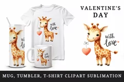 Watercolor cute delightful giraffe heart With Love Valentine Day quote print 20oz tumbler skinny mug wrap clipart t-shirt sublimation printable design