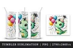Watercolor cute dino dinosaur birthday party hat balloons confetti animal print tumbler skinny mug wrap clipart t-shirt sublimation printable design