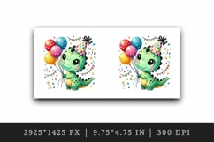 Watercolor cute dino dinosaur birthday party hat balloons confetti animal print tumbler skinny mug wrap clipart t-shirt sublimation printable design