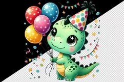 Watercolor cute dino dinosaur birthday party hat balloons confetti animal print tumbler skinny mug wrap clipart t-shirt sublimation printable design