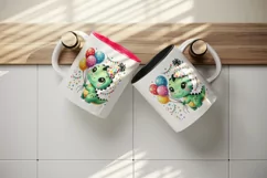 Watercolor cute dino dinosaur birthday party hat balloons confetti animal print tumbler skinny mug wrap clipart t-shirt sublimation printable design