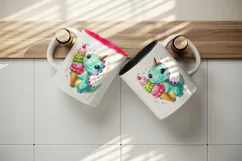 Watercolor cute dino dinosaur holding big ice cream cone scoops animal print 20oz tumbler skinny mug wrap clipart t-shirt sublimation printable design