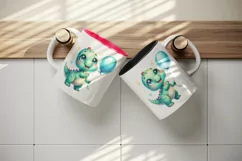 Watercolor cute dinosaur dino birthday party dancing with balloon print 20 oz tumbler skinny mug wrap clipart t-shirt sublimation printable design