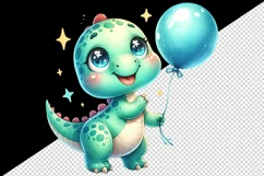 Watercolor cute dinosaur dino birthday party dancing with balloon print 20 oz tumbler skinny mug wrap clipart t-shirt sublimation printable design