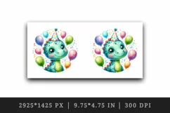 Watercolor cute dinosaur dino birthday party hat balloons confetti print 20 oz tumbler skinny mug wrap clipart t-shirt sublimation printable design