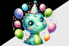 Watercolor cute dinosaur dino birthday party hat balloons confetti print 20 oz tumbler skinny mug wrap clipart t-shirt sublimation printable design