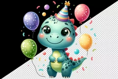 Watercolor cute dinosaur dino birthday party hat balloons confetti print 20 oz tumbler skinny mug wrap clipart t-shirt sublimation printable design