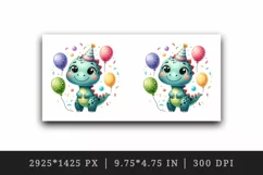 Watercolor cute dinosaur dino birthday party hat balloons confetti print 20 oz tumbler skinny mug wrap clipart t-shirt sublimation printable design