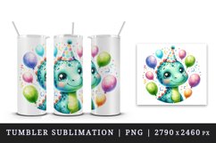 Watercolor cute dinosaur dino birthday party hat balloons confetti print 20 oz tumbler skinny mug wrap clipart t-shirt sublimation printable design