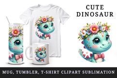 Watercolor cute dinosaur dino sparkle crown of summer spring flowers print 20 oz tumbler skinny mug wrap clipart t-shirt sublimation printable design