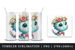 Watercolor cute dinosaur dino sparkle crown of summer spring flowers print 20 oz tumbler skinny mug wrap clipart t-shirt sublimation printable design