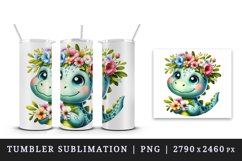 Watercolor cute dinosaur dino sparkle crown of summer spring flowers print 20 oz tumbler skinny mug wrap clipart t-shirt sublimation printable design