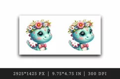 Watercolor cute dinosaur dino sparkle crown of summer spring flowers print 20 oz tumbler skinny mug wrap clipart t-shirt sublimation printable design