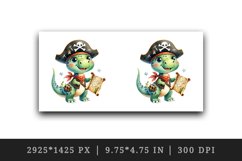 Watercolor cute dinosaur dino sparkle dressed as pirate treasure map print 20 oz tumbler skinny mug wrap clipart t-shirt sublimation printable design