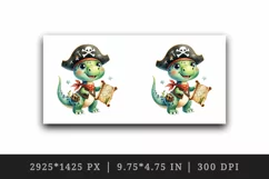 Watercolor cute dinosaur dino sparkle dressed as pirate treasure map print 20 oz tumbler skinny mug wrap clipart t-shirt sublimation printable design