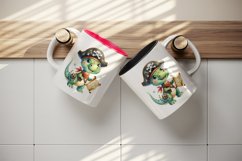 Watercolor cute dinosaur dino sparkle dressed as pirate treasure map print 20 oz tumbler skinny mug wrap clipart t-shirt sublimation printable design