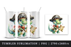 Watercolor cute dinosaur dino sparkle dressed as pirate treasure map print 20 oz tumbler skinny mug wrap clipart t-shirt sublimation printable design