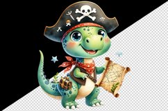 Watercolor cute dinosaur dino sparkle dressed as pirate treasure map print 20 oz tumbler skinny mug wrap clipart t-shirt sublimation printable design