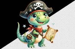 Watercolor cute dinosaur dino sparkle dressed as pirate treasure map print 20 oz tumbler skinny mug wrap clipart t-shirt sublimation printable design